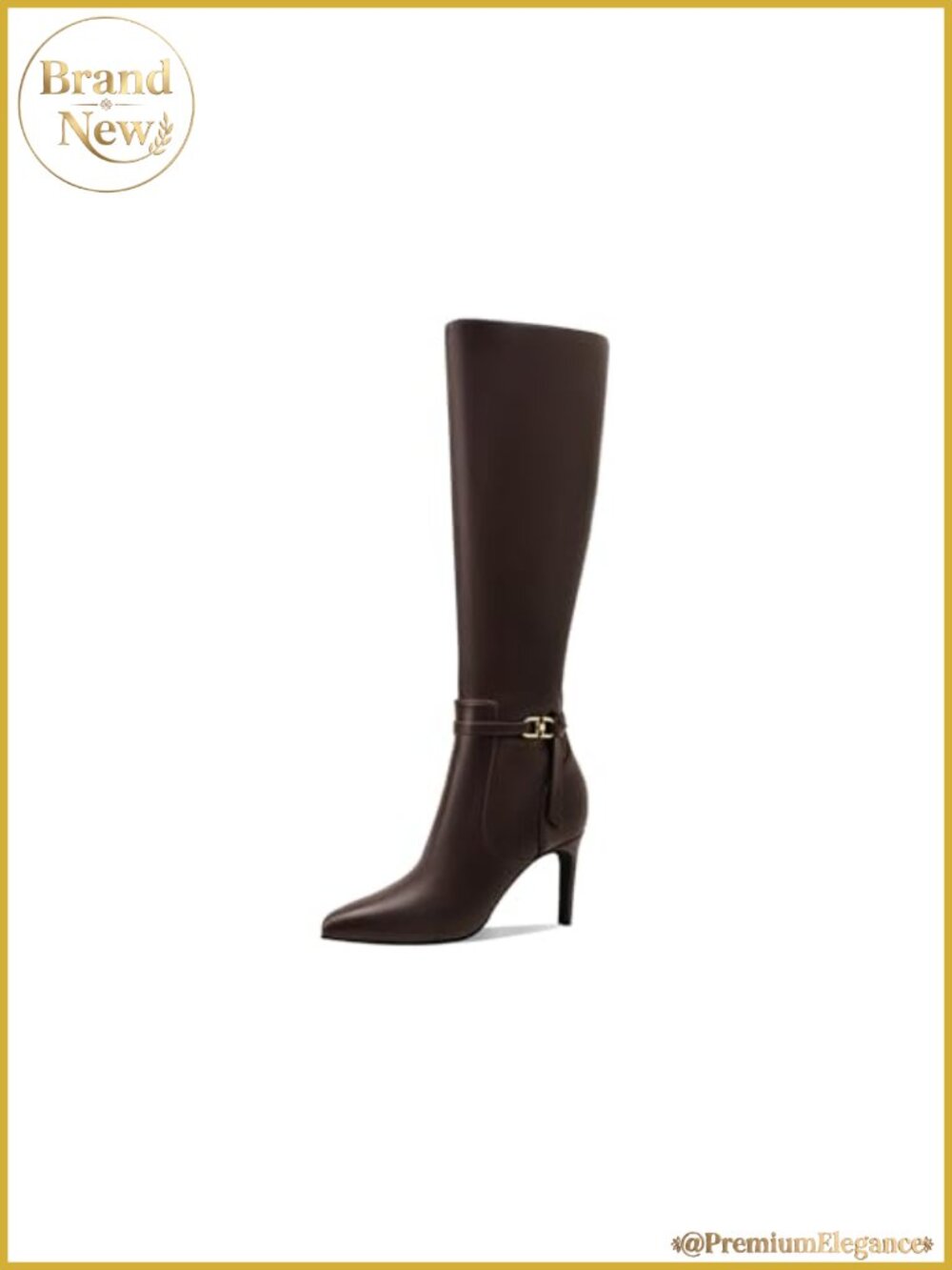 Women's Faux Leather Knee High Boots Pointed Toe 3'' Heel Side Zipper Buckle